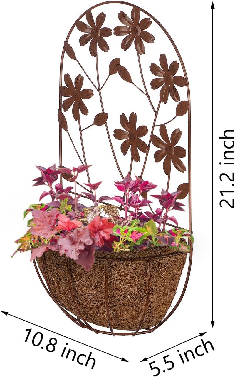 BAYN 2PKs Wall Hanging Planter Decor Art with Flower, Metal Wall Mounted Planters Indoor Outdoor Wall Planter for Succulent Herb Home Garden Yard - Image 3